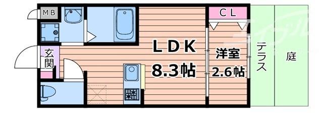 リアコート千里丘I ノース(1LDK/1階)の間取り写真
