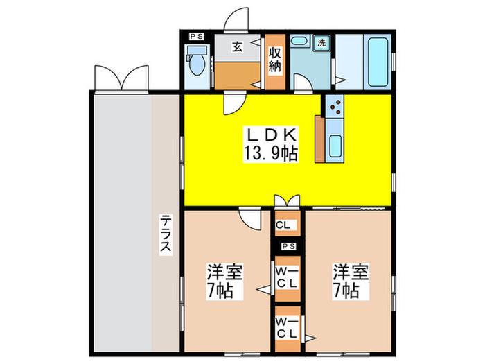 アルコーブ南大井(2LDK/1階)の間取り写真