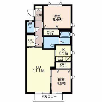 グローバル(2LDK/2階)の間取り写真
