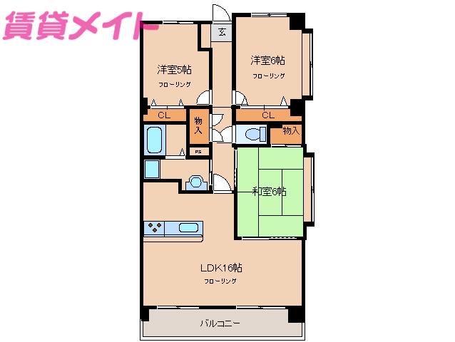コート梅ヶ丘(3LDK/6階)の間取り写真