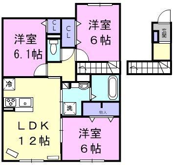 セジュールウィット苫小牧(3LDK/2階)の間取り写真