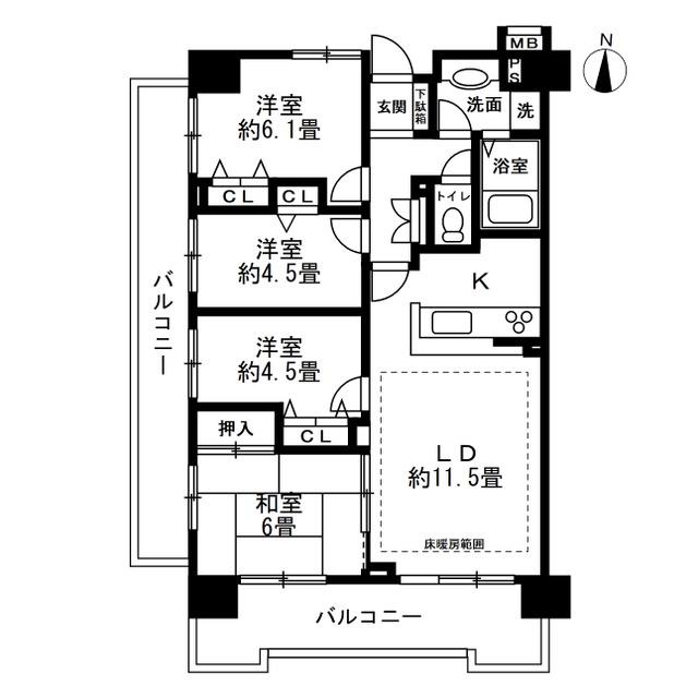 ローヤルシティー鴨居五番館(4LDK/4階)の間取り写真