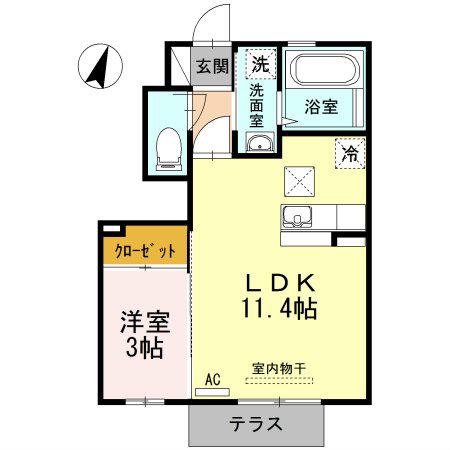 ラフィーネFII(1LDK/1階)の間取り写真