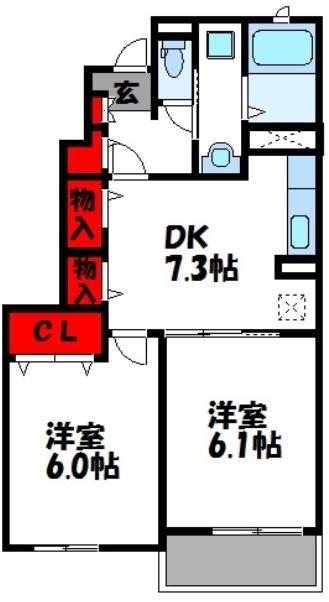 ドリームハウスII(2DK/1階)の間取り写真