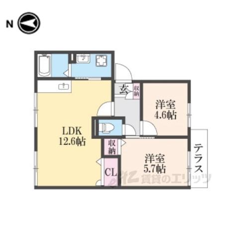 ハイツ池田B棟(2LDK/1階)の間取り写真