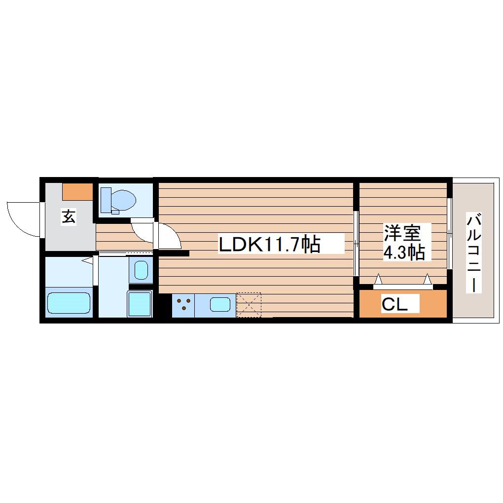 MOCXION成田町(1LDK/1階)の間取り写真