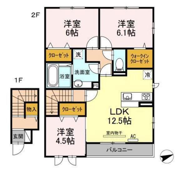 セジュール西条 A棟(3LDK/2階)の間取り写真