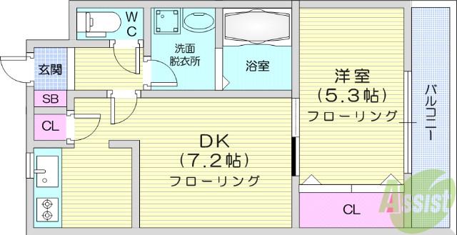 ソレアード小松島(1DK/2階)の間取り写真