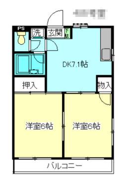 富士見ハイツ(2DK/4階)の間取り写真
