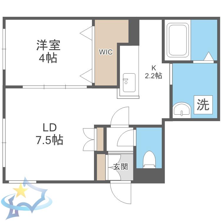 アルファスクエア琴似1条(1LDK/1階)の間取り写真