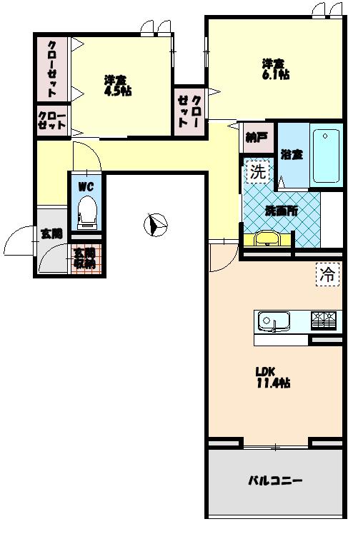 ビルゴ中吉野(2LDK/2階)の間取り写真