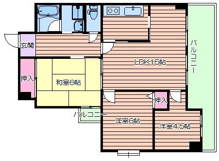 フレアコート京橋(2LDK/3階)の間取り写真