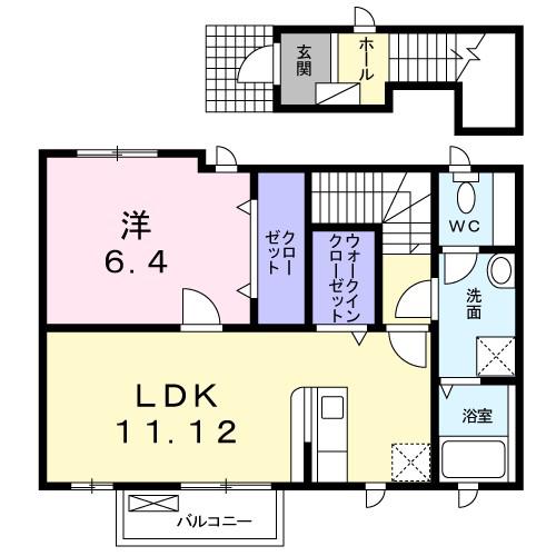 ラ・クゥーA(1LDK/2階)の間取り写真