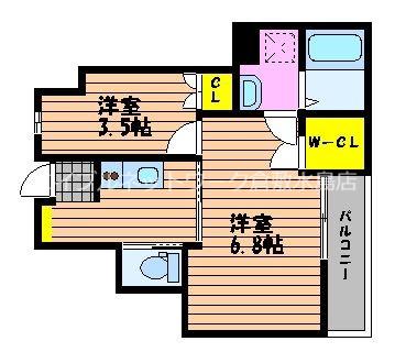ASUNTO(2K/1階)の間取り写真