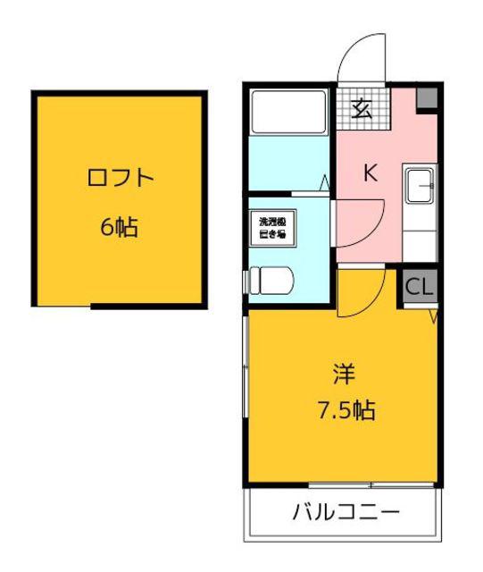 フローレス西新I(1K/1階)の間取り写真