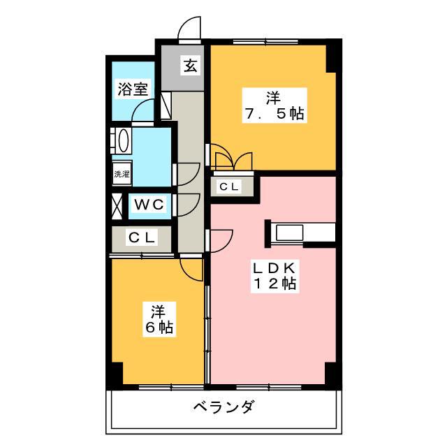 プレステージュ・ミネギシ(2LDK/4階)の間取り写真