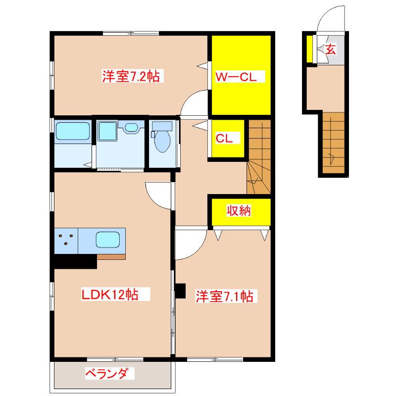ベルグラースI(2LDK/2階)の間取り写真