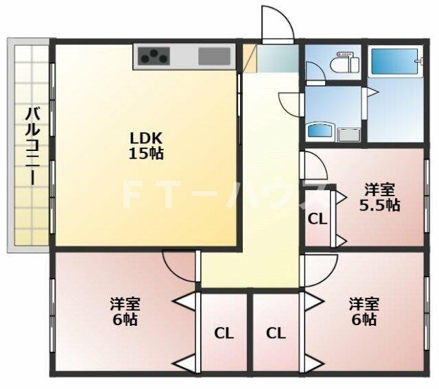船橋ハイツ2号棟(3LDK/4階)の間取り写真