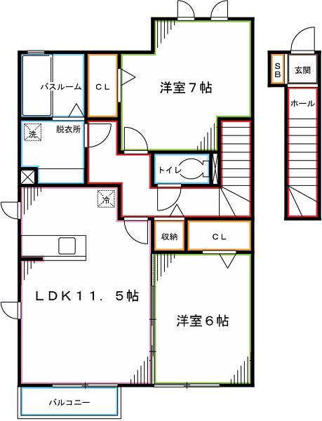 CAPE KANEKO A棟(2LDK/2階)の間取り写真