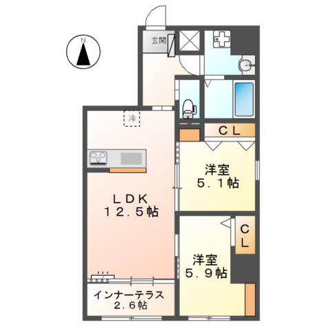ラ カーサ明倫(2LDK/1階)の間取り写真
