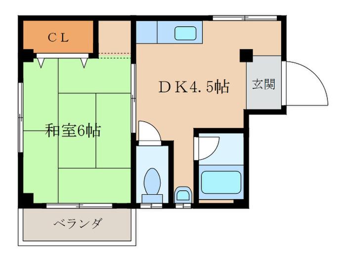 ハイツさつきII(1DK/1階)の間取り写真