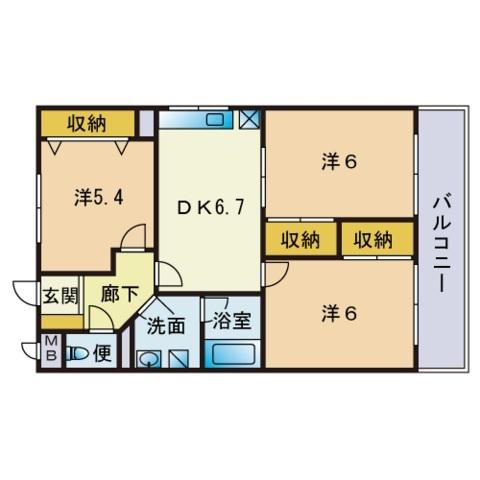 ニュープレジデント大産(3DK/3階)の間取り写真