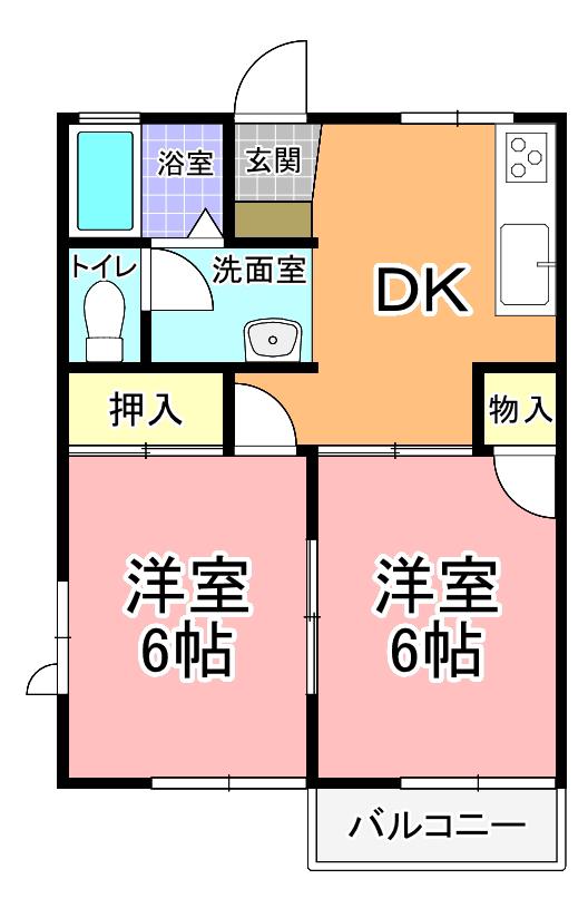 サンライフ・桂 A・B・C棟(2DK/2階)の間取り写真