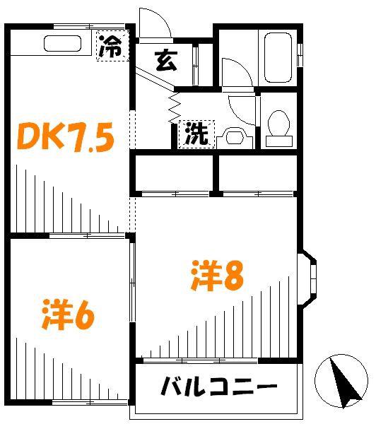 木の実ハイツII(2DK/1階)の間取り写真