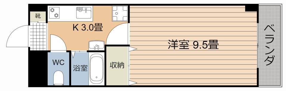 グレードハイム唐湊(1K/3階)の間取り写真