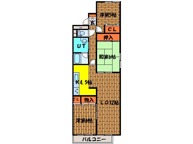 グランディア函館(3LDK/3階)の間取り写真