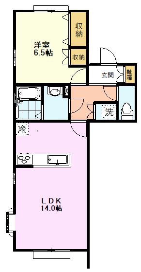 クレイドル国立(1LDK/1階)の間取り写真