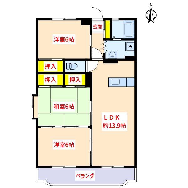 ヴェルドミールT2(3LDK/4階)の間取り写真