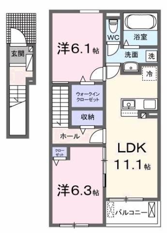 アルシャムス I(2LDK/2階)の間取り写真