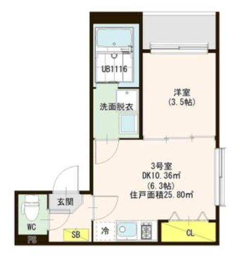 サプニィ荒中町(1DK/1階)の間取り写真