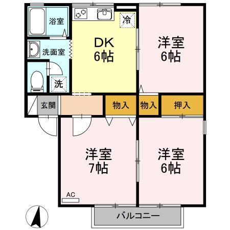 ルピナス B(3DK/1階)の間取り写真