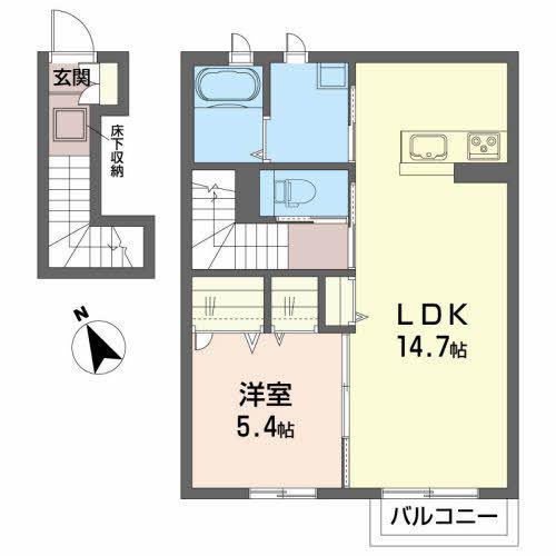 シャーメゾンパーク富沢(1LDK/2階)の間取り写真