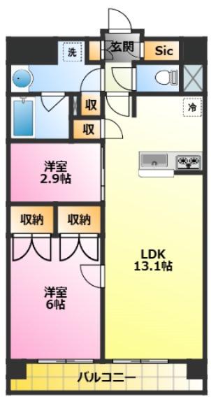 GOTEN武蔵小杉(2LDK/9階)の間取り写真