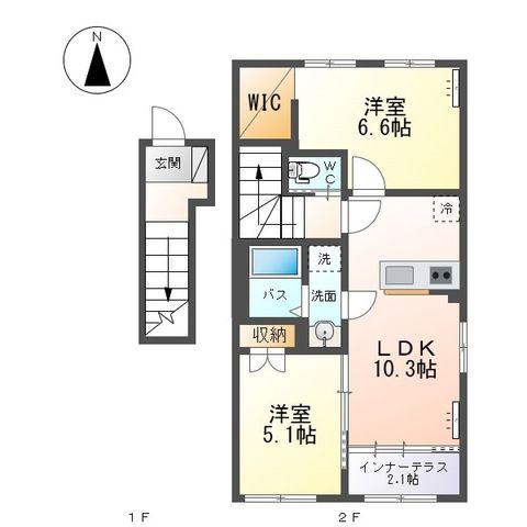グランデージ笹谷(2LDK/2階)の間取り写真