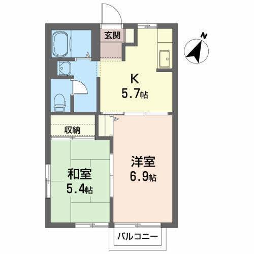 ディアス萩野B(2DK/2階)の間取り写真