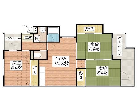 マンションアメニティPARTⅡ(3LDK/4階)の間取り写真