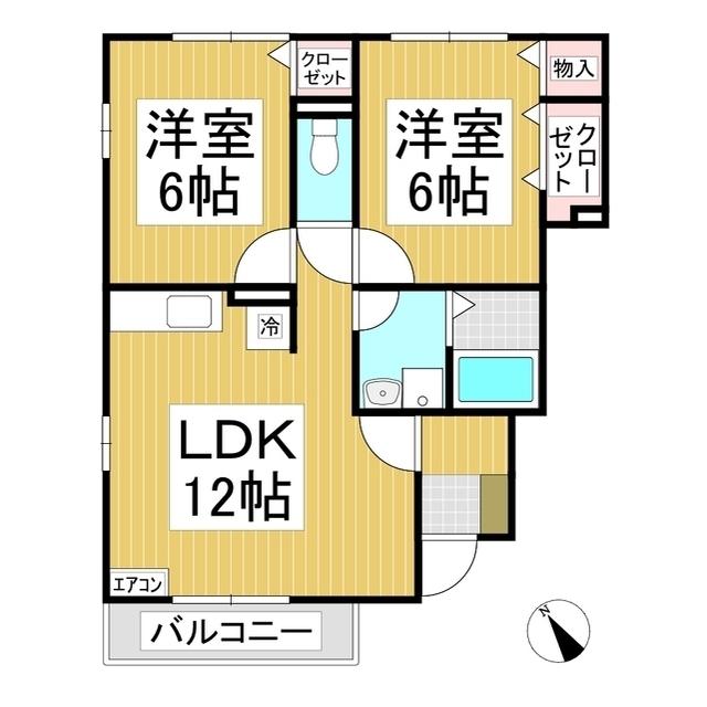 グランモアかじろA棟(2LDK/1階)の間取り写真