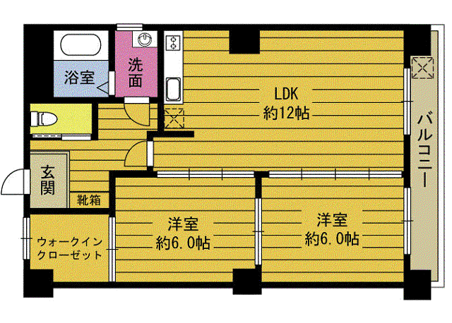 ヴィラ宮崎(2LDK/6階)の間取り写真