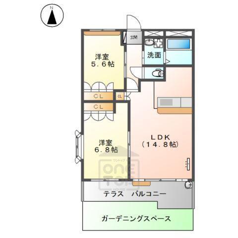 ラディアント(2LDK/1階)の間取り写真