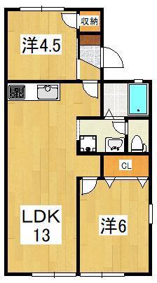 ハイツボナールB(2LDK/1階)の間取り写真