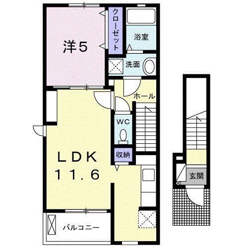 リーフヒルズ 2ND(1LDK/2階)の間取り写真