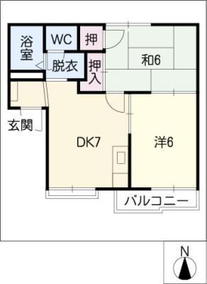 コーポサンライズ(2DK/2階)の間取り写真