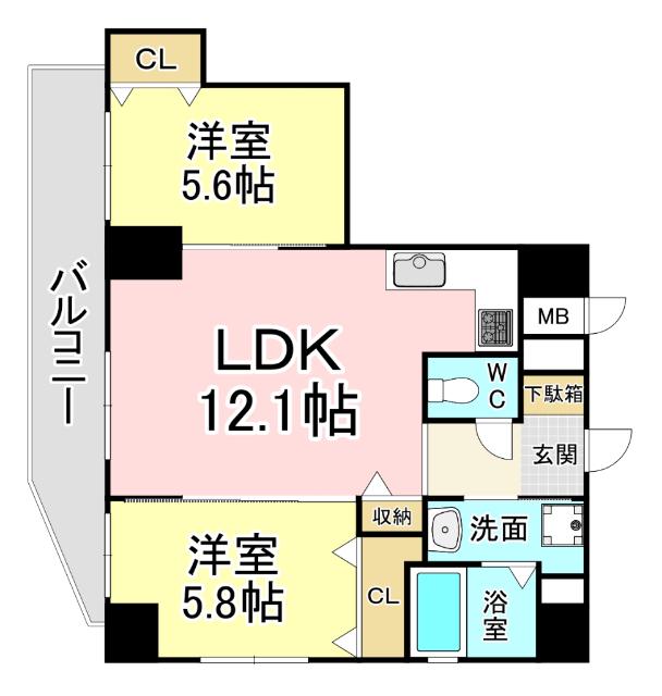 ル・シエル(2LDK/8階)の間取り写真