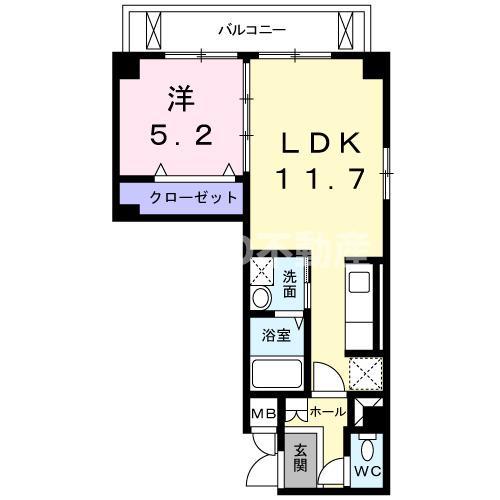 ラフレシール同心(1LDK/2階)の間取り写真