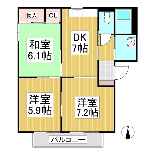 バリュージュあずまだC(3DK/1階)の間取り写真
