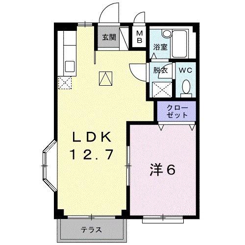 シャンブル21 B(1LDK/1階)の間取り写真